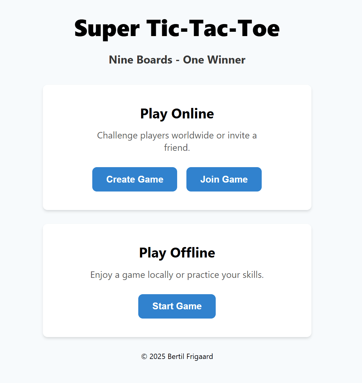 Super Tic-Tac-Toe landing page