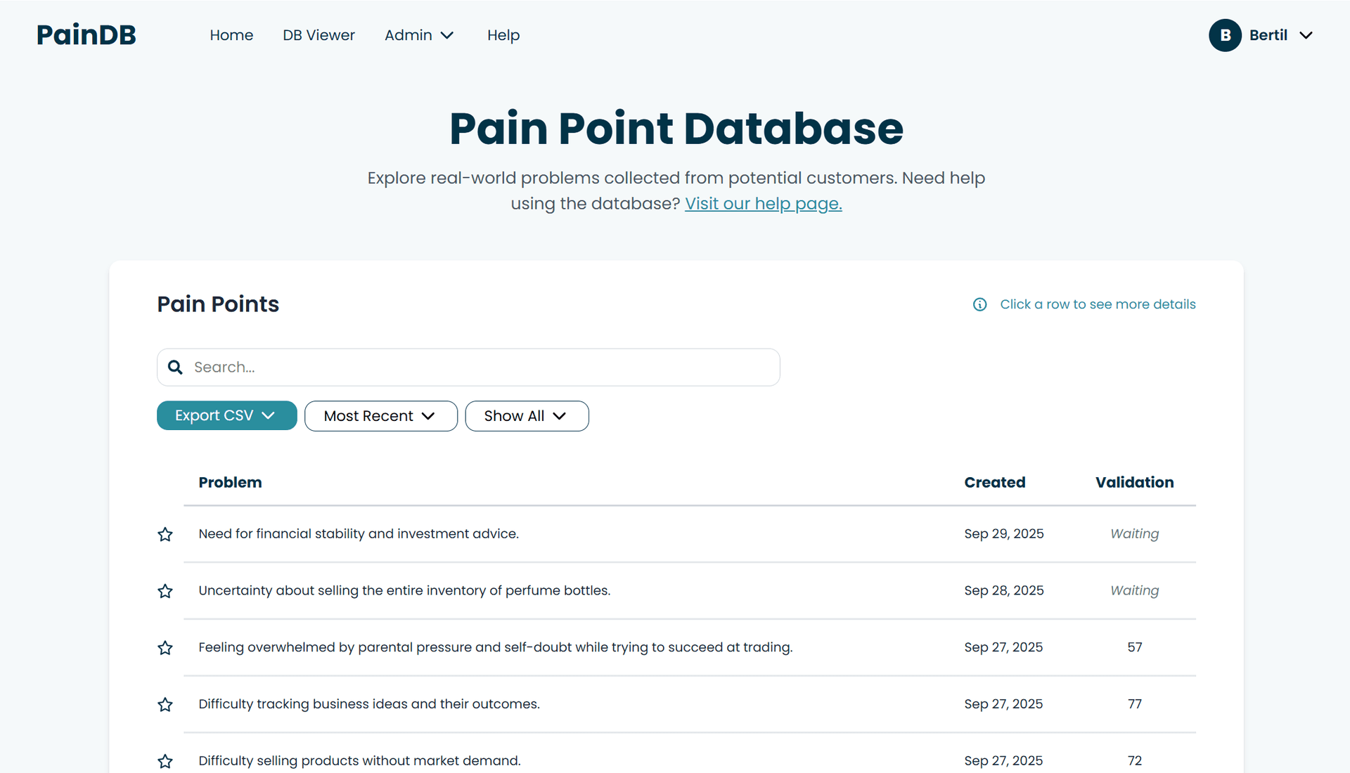 PainDB Home page